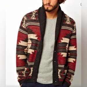Ralph Lauren Red and Cream Aztec Cardigan Size M